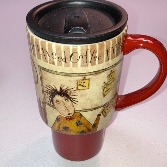 Lang "I Need Coffee Now" Ceramic To-Go Coffee Mug w/LId - Picture 1 of 6
